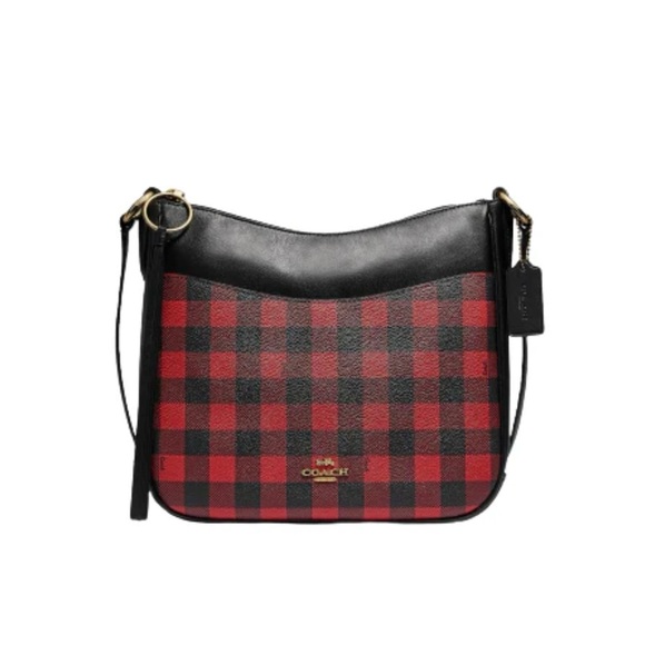 Coach red plaid gingham print crossbody - Picture 5 of 8